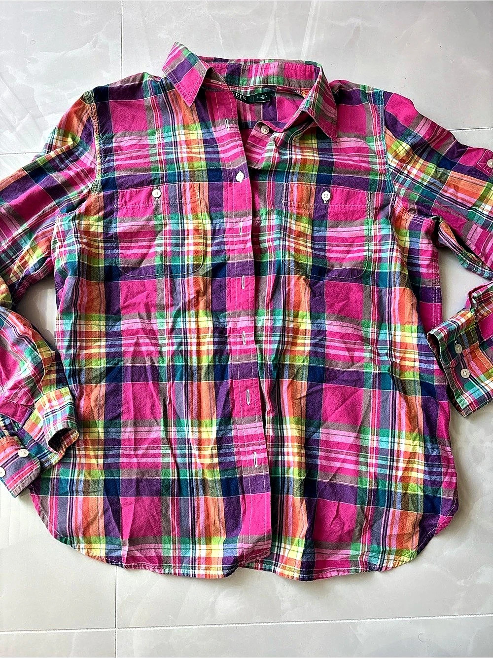 Lauren Ralph Lauren 100% Cotton Plaid Button Down